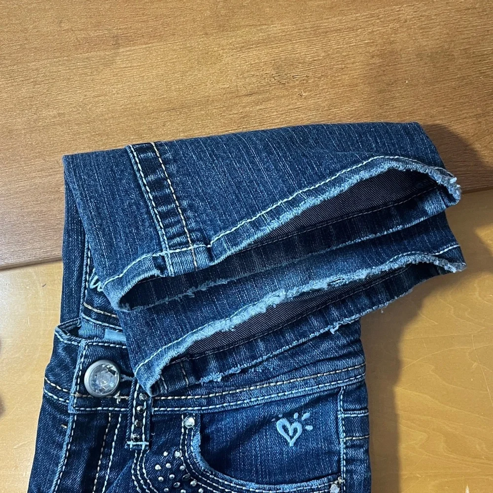 Justice Simply Low Distressed Flare Jeans Studded Pockets, Size 8 R Girls